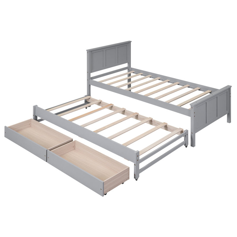 Lit plateforme simple avec lit gigogne et tiroirs - Construction en pin, maximisez les options de tiroirs de la chambre à coucher polyvalentes, personnalisez la disposition