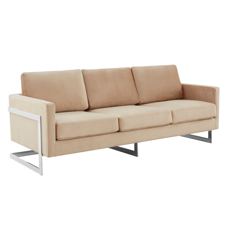 Canapé en velours avec base en acier inoxydable Mychele, Beige