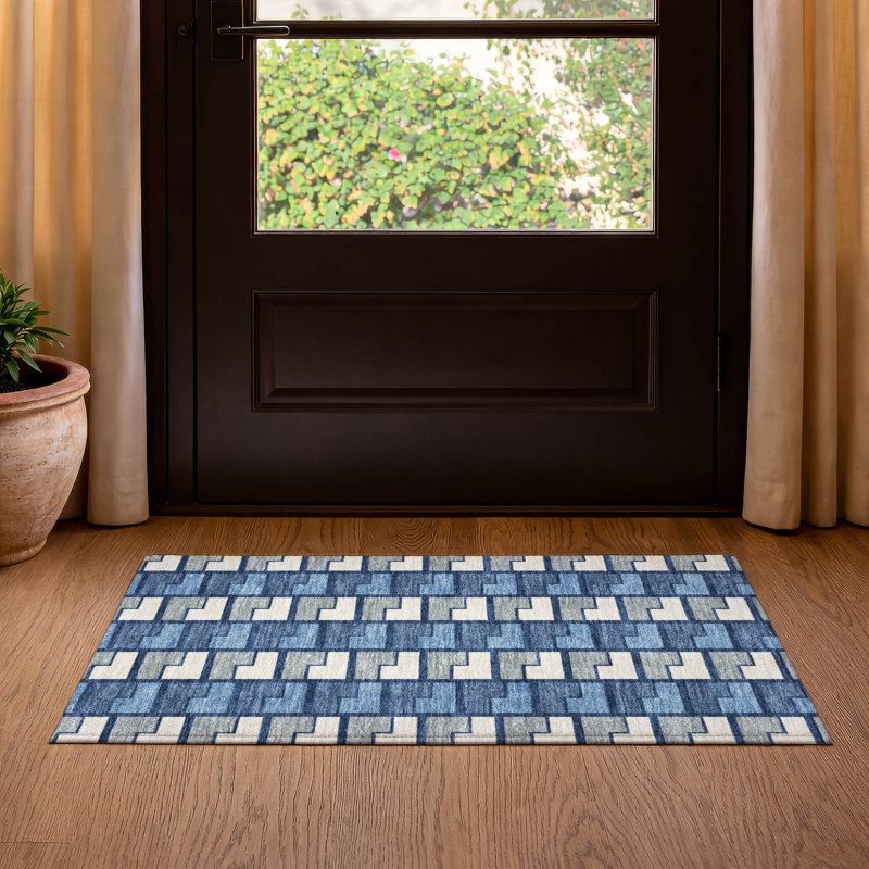 Premium Machine Washable Mayfield AMF2417 Geometric Rug, 1'8" x 2'6", Navy
