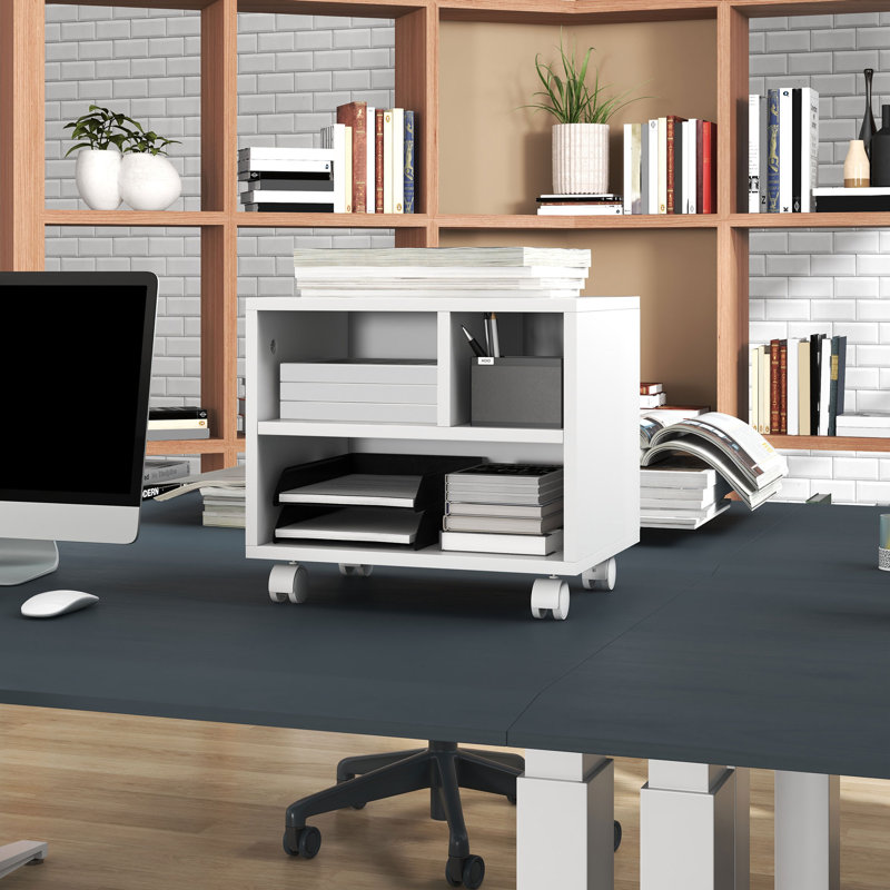 Printer Stand with Storage Printer Cart on Wheels for Home Office, White