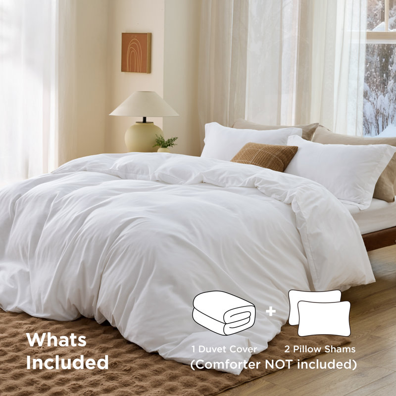 Bedsure White Duvet Cover King Size - Soft Double Brushed Bedding Set for Kids & Adults（Set of 3）, White