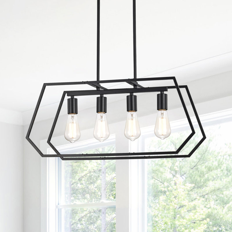 Luminaire suspendu noir pour îlot de cuisine 4 lumières