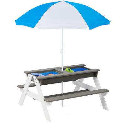 31 Outdoor ' Picnic Table With Portable Umbrella - Convertible Sand And Water Activity Table, Gray, Natural Wood Space Located