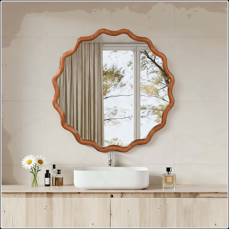 Miroir décoratif 30 pouces, Brun jaune, Rond, 30 po x 30 po