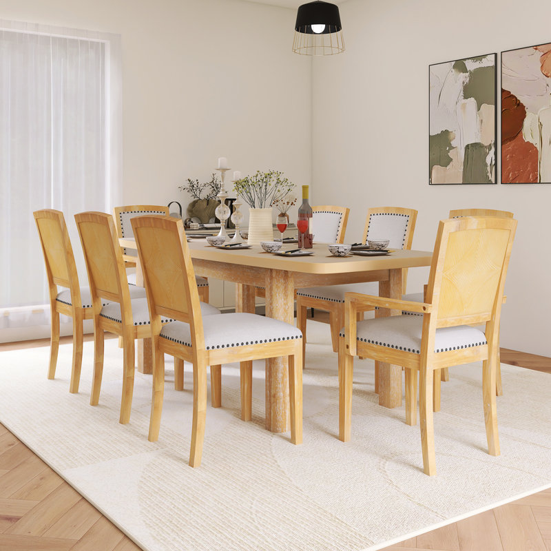 84Inch Dining Table Set With 24Inch Removable Leaf, Natural/Beige