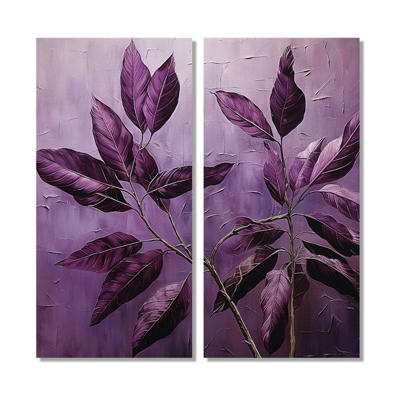 «Purple Leaves Plum Precision II» - impressions sur toile traditionnelles mauves, 32" H x 32" W, Wrapped Canvas
