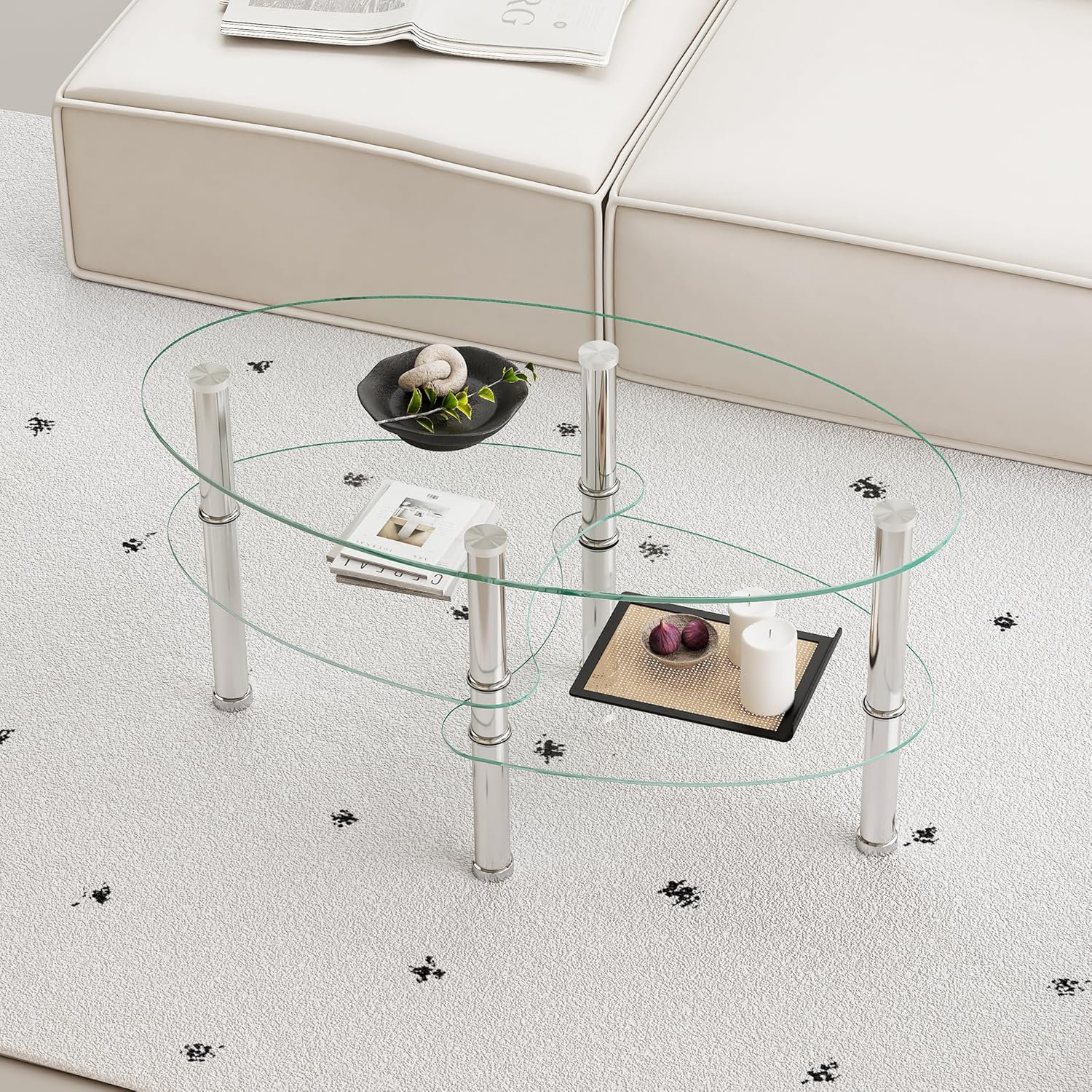 Wrought Studio™ Transparent Oval glass coffee table, modern table with ...