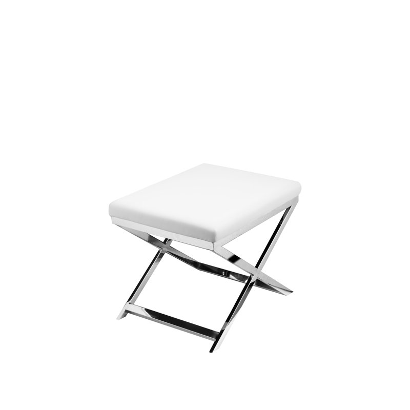Tabouret d'appoint Axel, Argent, Simili cuir blanc