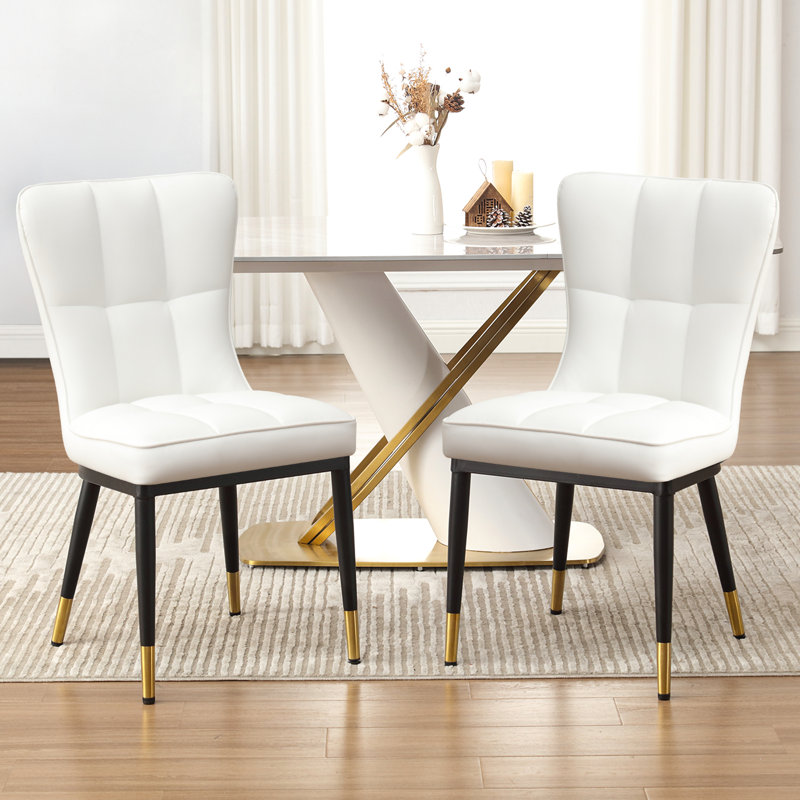 35.8'' H Faux Leather Upholstered Metal Side Chair, White