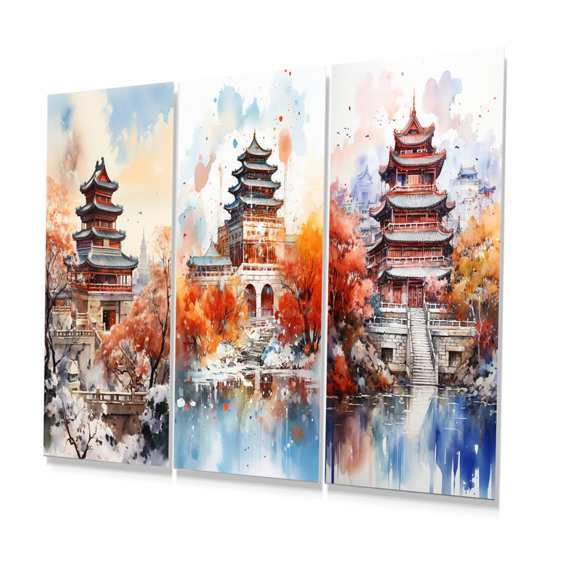 Ensemble de 3 décorations murales chinoises Pékin, H 28 po x l 36 po