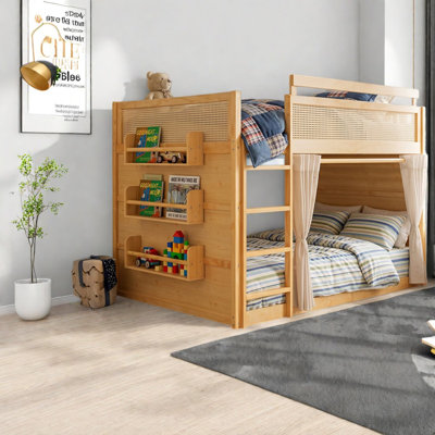 Lit double au dessus d'un lit double avec rangement, panneau de fibres à densité moyenne en bois pour économiser de l'espace