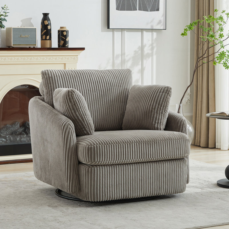 40.55"W Swivel Accent Chair With 2 Thorw Pillows 360 Degree Swivel Round, Gray