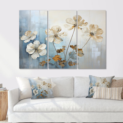 Golden Blue Geraniums Bloom III - Geraniums Wall Decor Set
