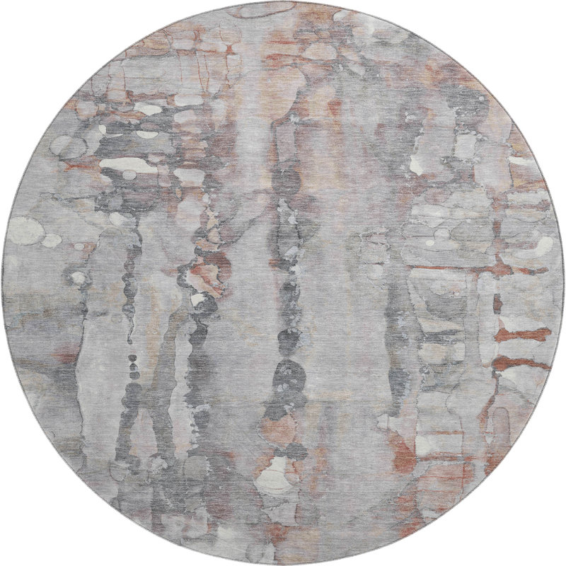 Premium Machine Washable Mayfield AMF2120 Abstract Rug, 8' Round, Copper