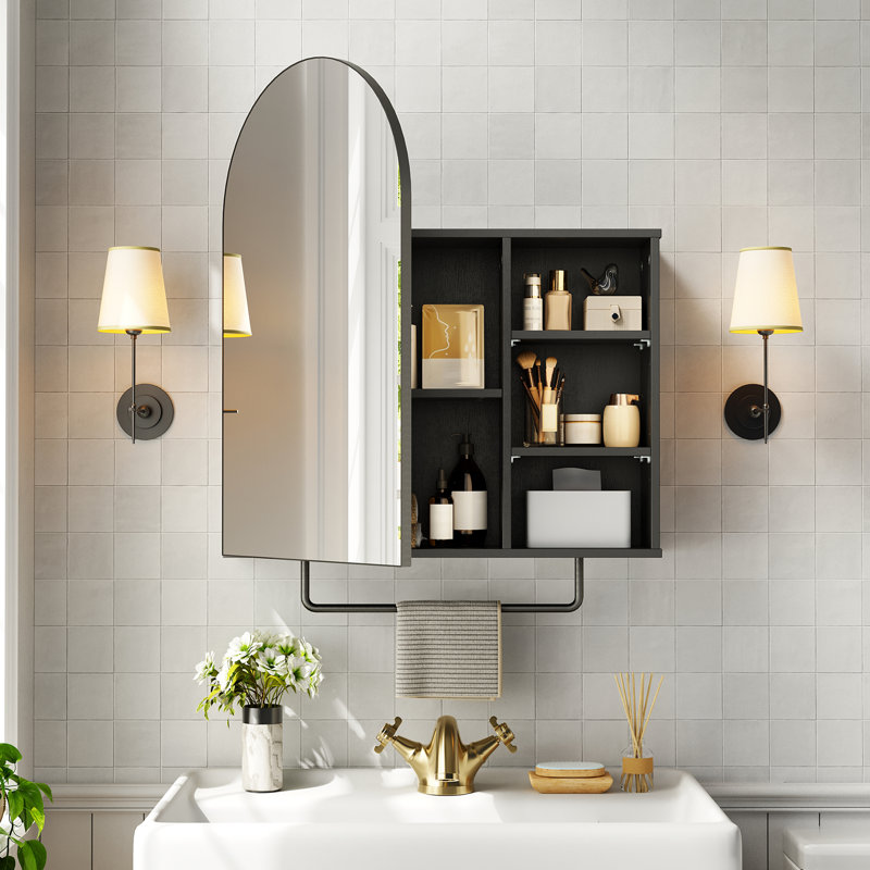 Armoire de salle de bain avec miroir, Noir