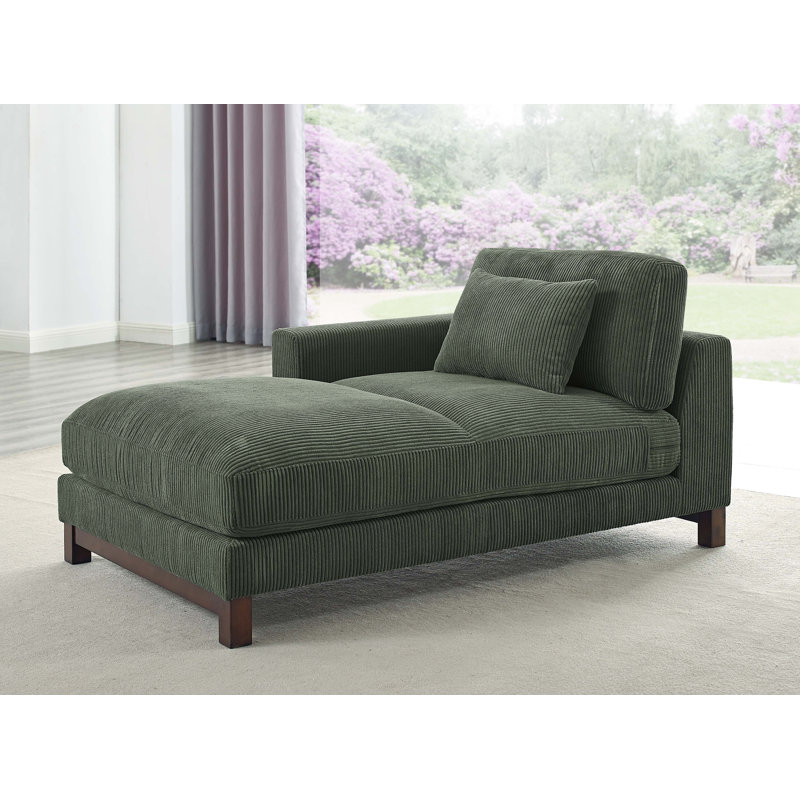 Chaise longue rembourrée Jadda, Accoudoir à gauche (vu de face), Velours côtelé vert foncé
