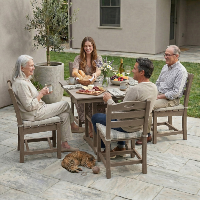 5-Piece Outdoor Dining Set With Square Table And 4 Chairs And Umbrella Hole,  Antique Brown, 4