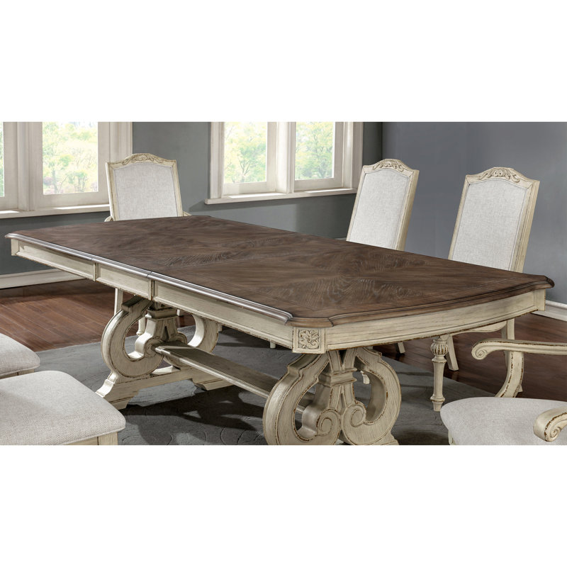 Mohall Extendable Solid Wood Base Dining Table, Brown Wood Top/White Base