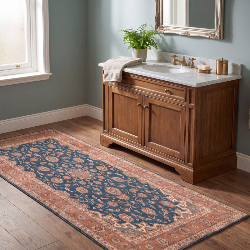 Tapis Kingsley traditionnel surteint uni bleu sarcelle, or et crème, lavable en machine, antidérapant, à poils courts, pour l'intérieur et l'extérieur, adapté aux animaux domestiques, idéal pour le salon, la chambre, la salle à manger, l'entrée, le couloir ou le bureau.