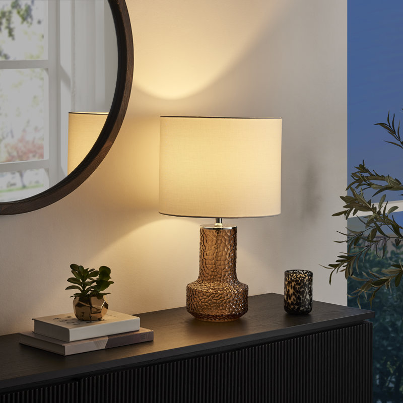 Ambella Orange Toned Dimpled Textured Glass Table Lamp - Vintage Retro Design