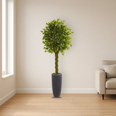 Braided Ficus Artificial Tree in Cylinder Planter