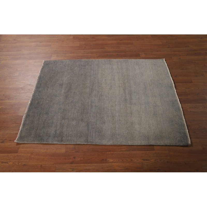 Tapis décoratif gris en laine de style Gabbeh 3 x 4