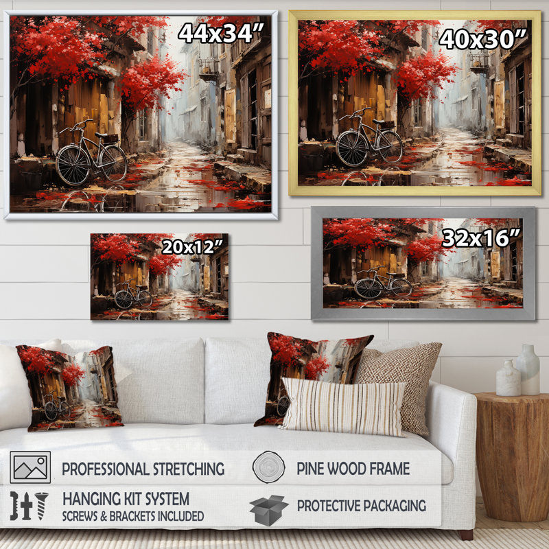 Crimson Ride Red Flowers I On Canvas Print, Black Framed, 16" H x 32" W x 1" D