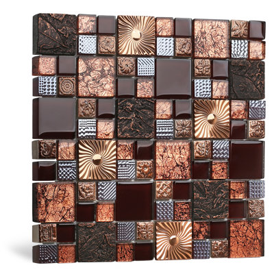 Red Wine 2" x 2" Metal Glass Grid Mosaic Wall Tile