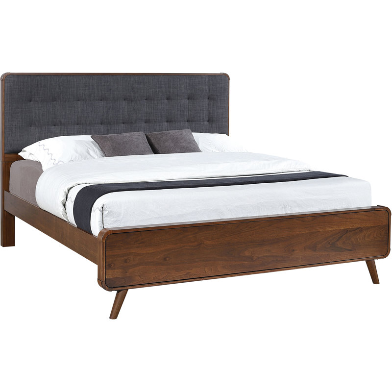 Lit à panneaux contemporain très grand en noyer foncé avec structure surélevée et conception structurée, unité de 53,32 pouces de hauteur pour la chambre à coucher, avec revêtement de style moderne et épuré, produit