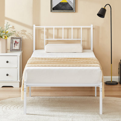Cadre de lit simple, cadre de lit en métal avec tête de lit, lit plateforme en fer sans matelas ni sommier
