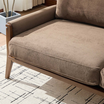 Canapé Mid-Century moderne en tissu de velours avec structure en bois massif, coussins confortables, canapé rembourré 3 places pour le salon