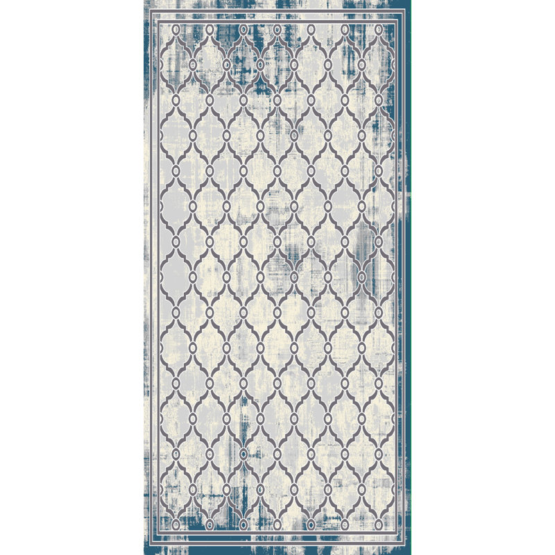Tapis décoratif crème/bleu marine Touffeté Arnie, Rectangle 5 pi 3 po x 7 pi 7 po