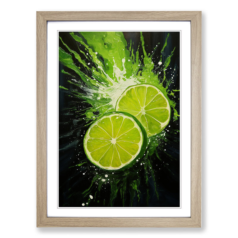Lime Fruit Contemporary - Single Picture Frame Print on Wood, Oak Framed, 34cm H x 25cm W x 2cm D