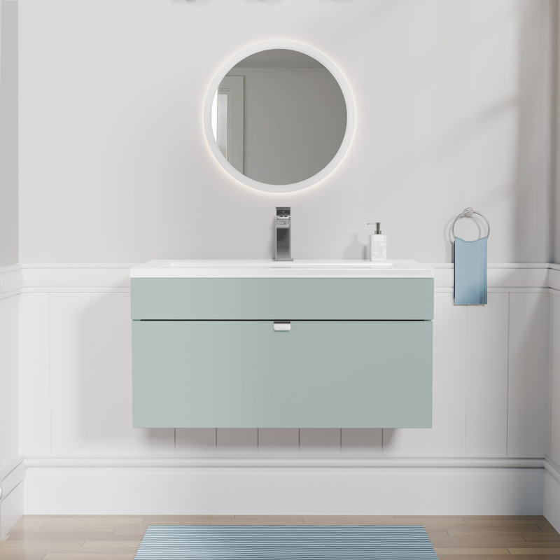 Ensemble de meuble-lavabo mural moderne 30 po - Poignées sauge / chrome Loft Collection, 30", Sauge / chrome