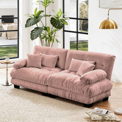 Cloud Couch 2-Seater Sofa – Soft Chenille Pink Sofa with Lumbar & Throw Pillows for Cozy Living Room