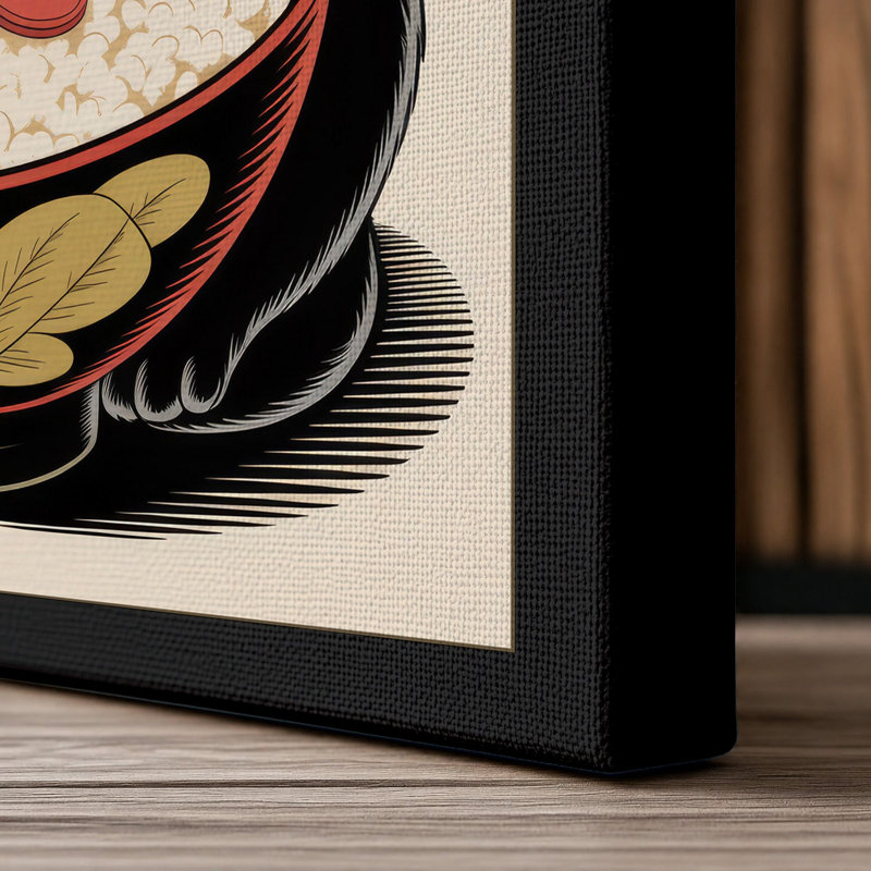 Beckoning Noodle Cat Japandi - Wrapped Canvas, 30x20 - 76.2 x 50.8 cm, Black Border