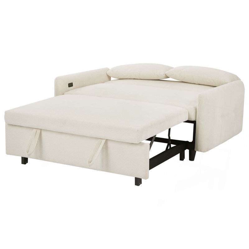 57.48" Pull-out Sofa Bed Convertible Couch 2 Seat Loveseat Sofa Modern Sleeper Sofa with Two Throw Pillows and USB Ports for Living Room