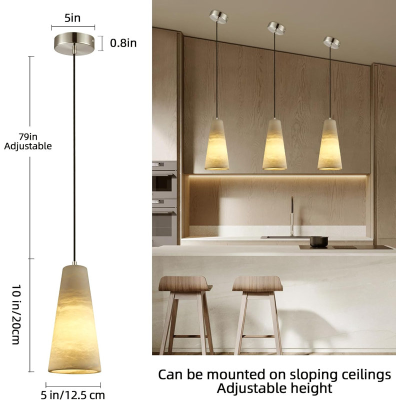 Neda 1 - Light Natural Alabaster Pendant Lights (Dimmable Bulbs INCL), Nickel
