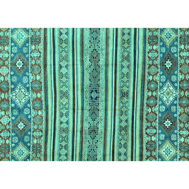 Tapis turquoise lavable à la machine Abstract 2617, Rectangle 3 pi x 5 pi