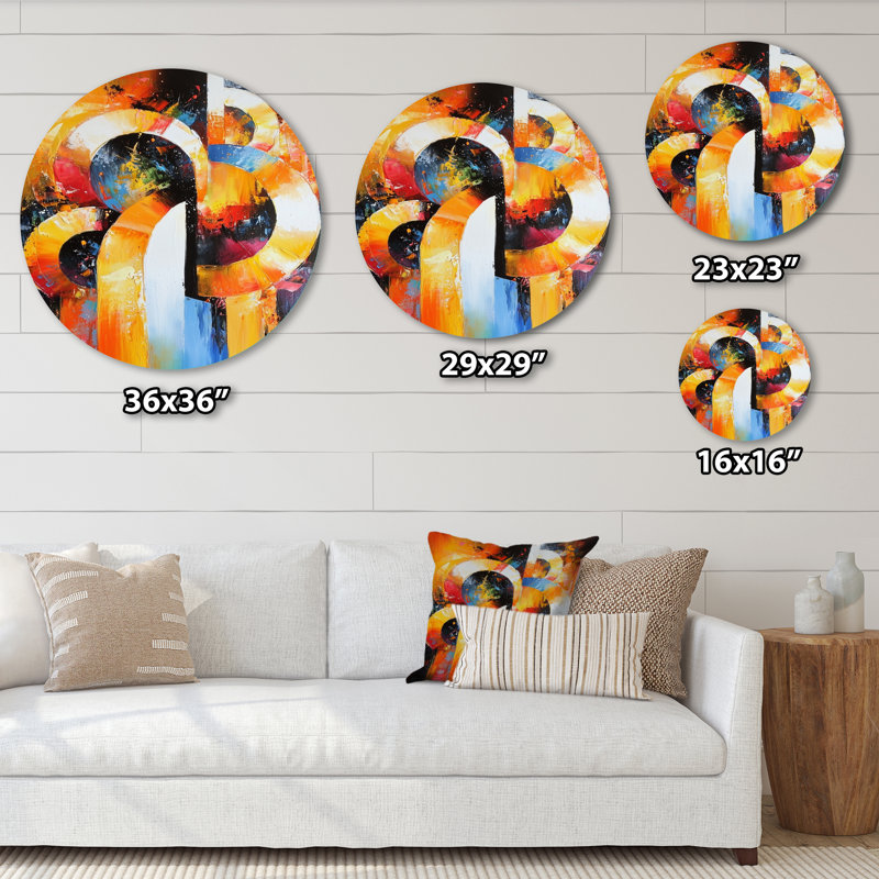 Tour géométrique Art déco - Abstrait géométrique mural rond, art mural de salon géométrique moderne, H 16 po x l 16 po