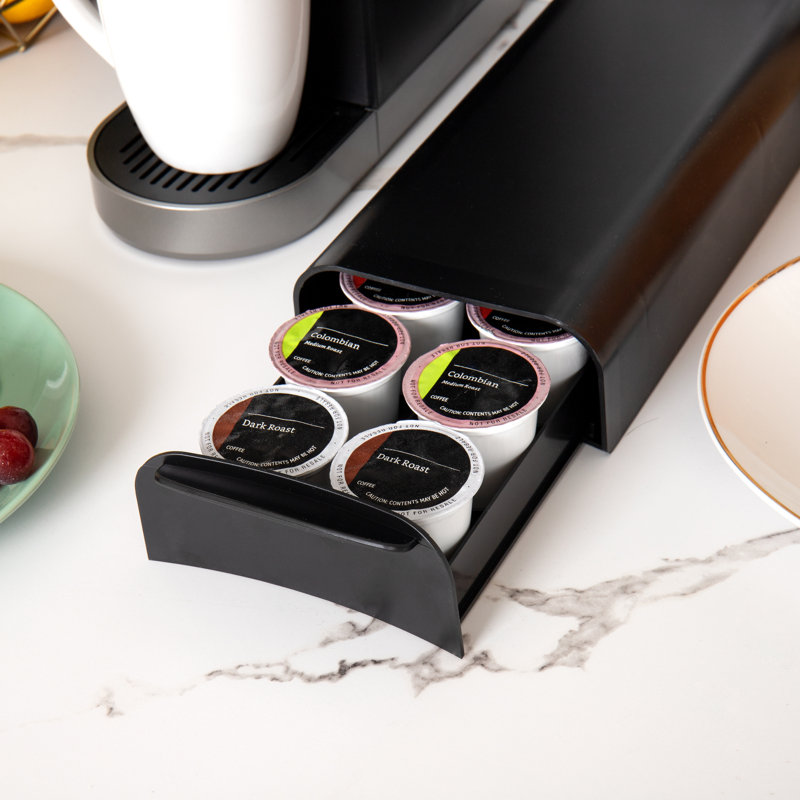 Compact Black Plastic Coffee Pod Drawer for 28 Capsules