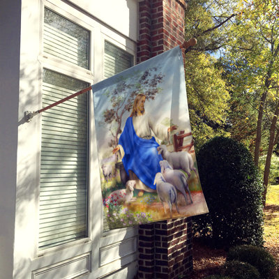 Jesus et son troupeau de polyester de 2 côtés 40 x 28 po de brebis drapeau maison