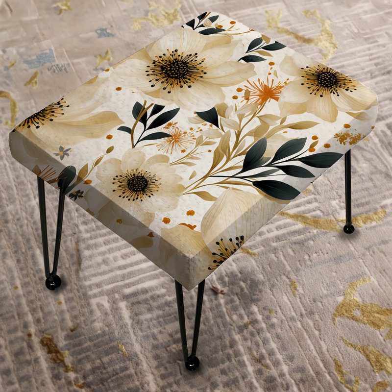Motif floral aquarelle beige et noir - Repose-pieds rectangulaire floral