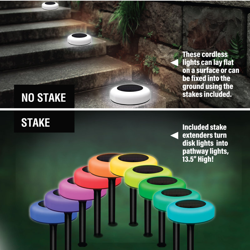 Color Changing LED Solar Pathway Disk Lights Multipack