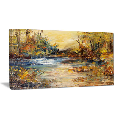 Forest Stream Canvas Wall Art, Nature Landscape Painting Print - Stream in Forest