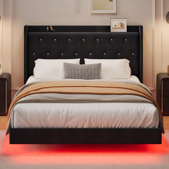 Cadre de lit avec lumières DEL, Noir, Complète