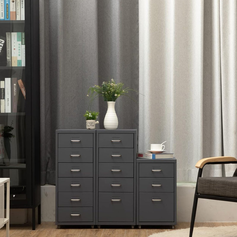 28 cm W 6 -Drawer Wheels / Casters included Mobile Steel Filing Cabinet