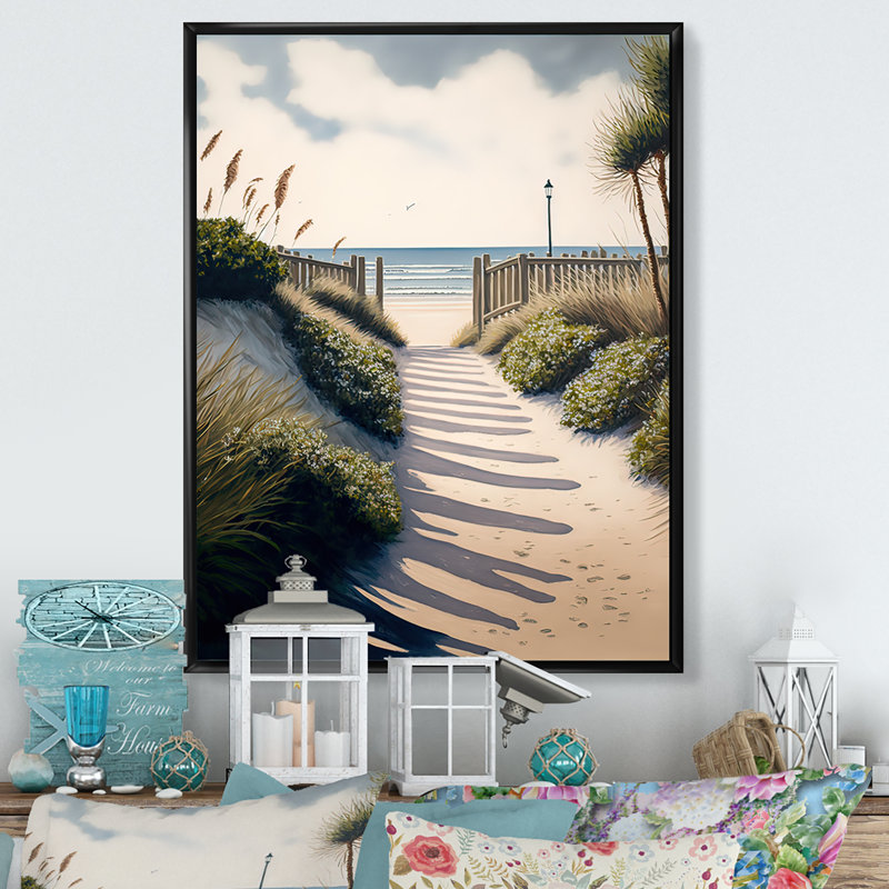 Path to the Beach V - Impression sur toile, Toile avec cadre flottant noir, H 20 po x l 12 po x P 1 po