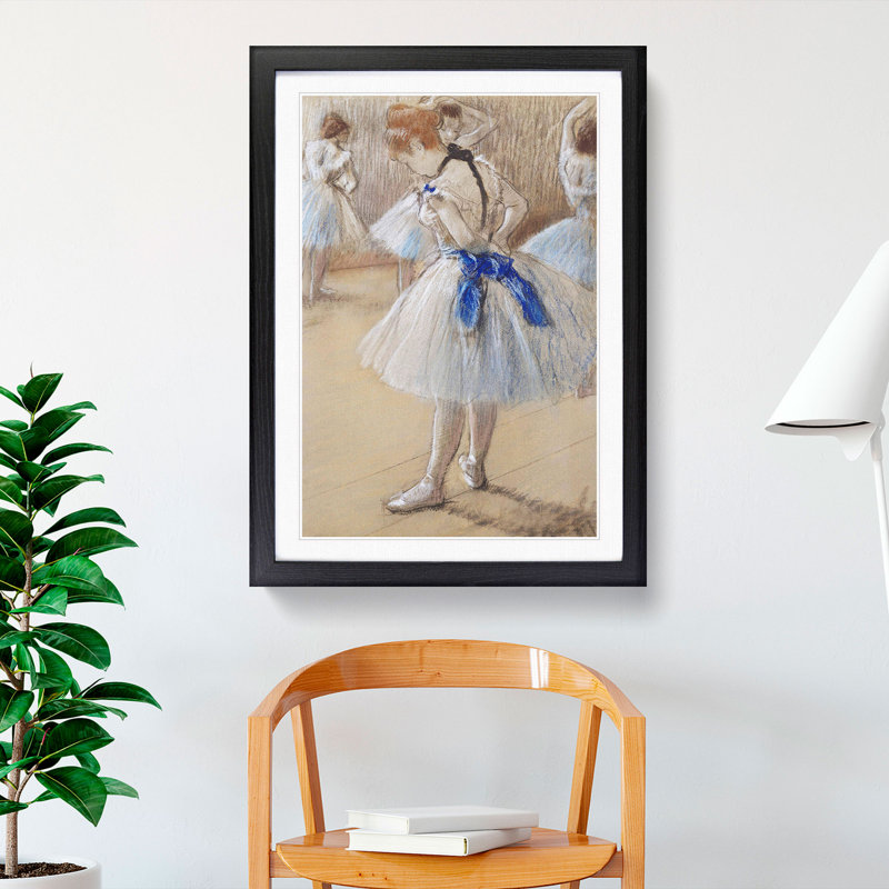 Young Ballet Ballerina Dancers by Edgar Degas - Picture Frame Painting, 36cm H x 27cm W x 2cm D, Black Framed