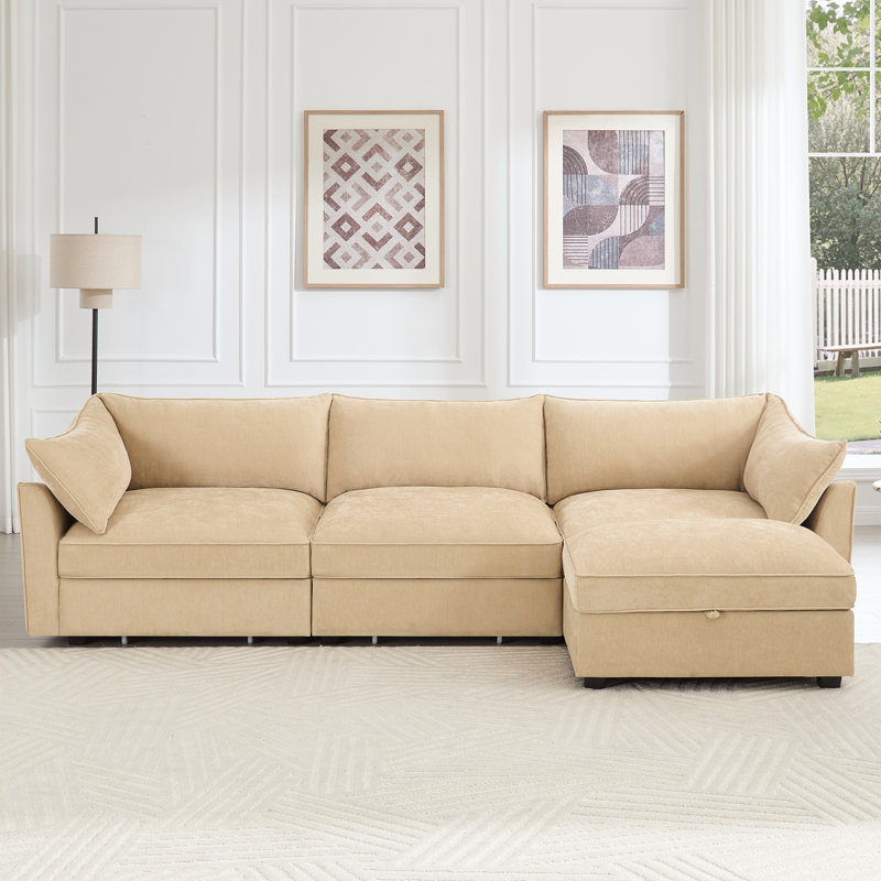 Canapé modulaire rembourré en chenille avec canapé en L 3 places, Chenille blé